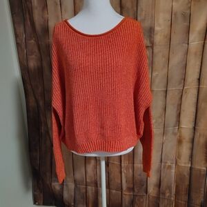 wild fable Orange Scoop-Neck Ribbed Pullover